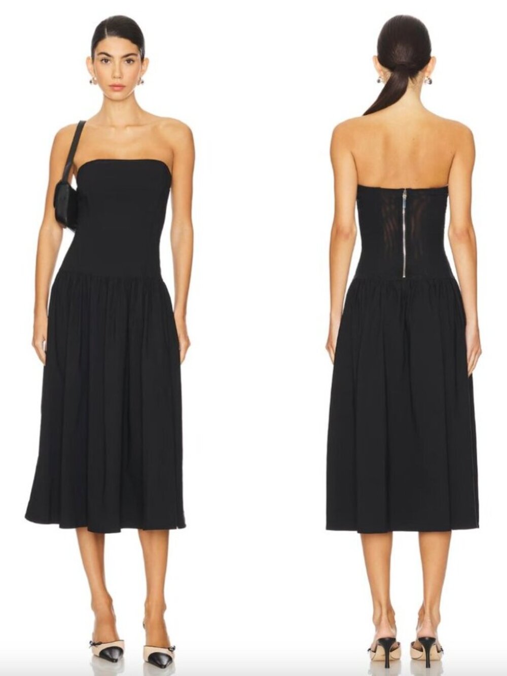 WeWoreWhat Strapless Corset Midi Dress in Black Strapless Tube Sundress